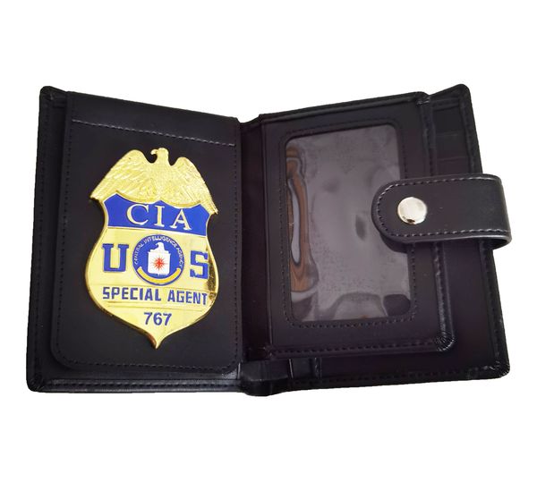 

multi functional men's wallet bag with us cia no.767 metal badge, Brown;gray