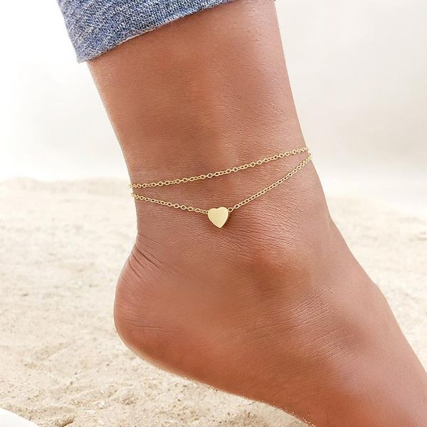 

anklets 2pcs/set gold tone simple stainless steel chain anklet for women,multi-layer beach ankle bracelet foot leg snake accessory, Red;blue
