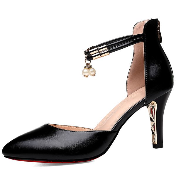 

sandals summer elegant women thin high heels beading female gladiator shoes split leather black office pumps i0331 ldu0