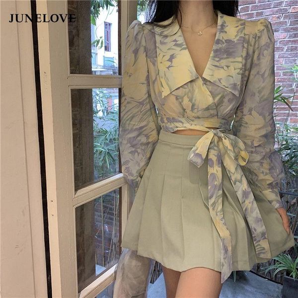 

women's blouses & shirts women sweet printed long sleeve crop designer stylish ulzzang bandage slender females blouse streetwear boho, White