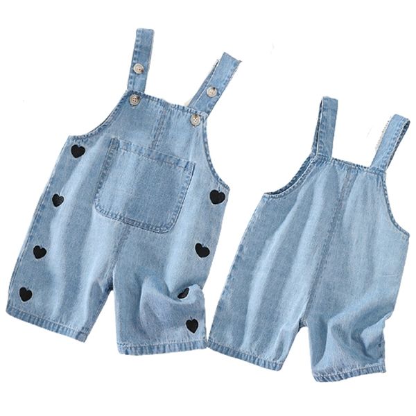 Kinder Overalls Sommer Baby Denim Kurze Hosen Strap Shorts Liebe Druck Kind Mädchen Overall Kinder Jeans 210417