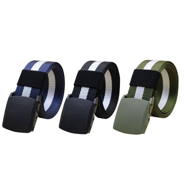

belts 3 pcs of set nylon canvas stripe belt adjustable tactical plastic buckles, Black;brown