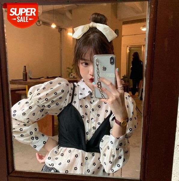 

back lace cross camisole stitching printed two-piece shirt #ei5b, Black