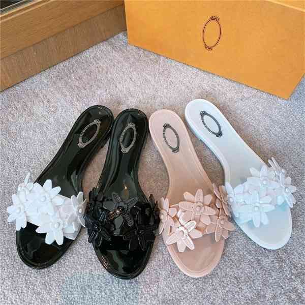 

official website 70% off outlet new potato silk sandals beach leisure jelly shoes simple flower flat slippers women's factory sale, Black