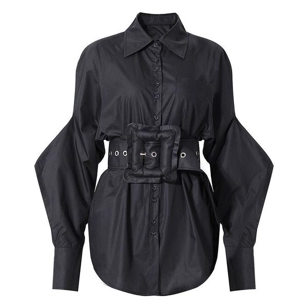 

casual dresses xuxi women fashion thin dress loose mid-length solid color with girdle long sleeve shirt female spring autumn 2021 e1107, Black;gray