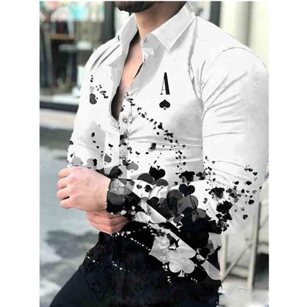 

men's casual shirts spring men streetwear long sleeve shirt harajuku chain fashion man poker print single breasted tees male clothin, White;black