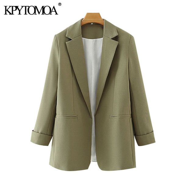 

women fashion office wear basic blazers coat vintage long sleeve pockets female outerwear chic 210416, White;black