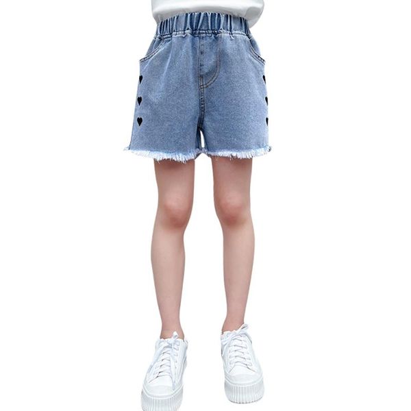 

jeans for girls heart pattern girl child short ripped children's summer clothes 6 8 10 12 14, Blue