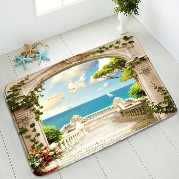 

bath mats european style street non-slip bathroom mat ocean flowers green leaves plants natural scenery washable doormat absorbent carpet