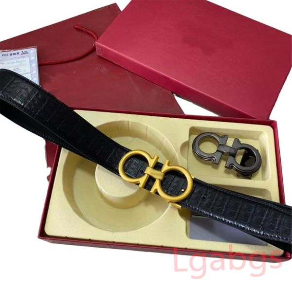 

luxury designer belt men clothing accessories business belts fashion women genuine leather waistband with 2 big buckle red gift boxes, Black;brown