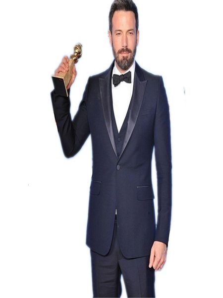 

men's suits & blazers 2021 groom male navy blue tuxedo daddy high satin lapel wedding suits man (jacket + pants vest tie), White;black