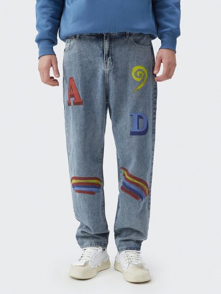 

men letter and colorful striped jeans t4dc#, Blue