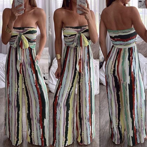 

women's jumpsuits & rompers arrival 2021 off shoulder striped women jumpsuit body fashion casual loose bow print playsuit summer sexy, Black;white