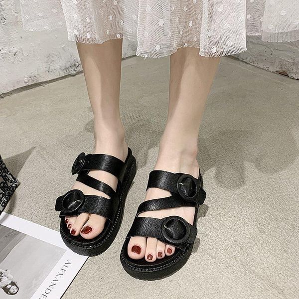 

black white platform slippers women buckle sandals summer leisure thick sole open toe zapatos mujer