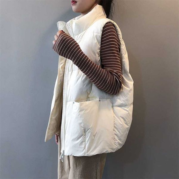 

body warmer women's down vest jacket loose white duck thick waistcoat zipper sleeveless coat for women 211120, Black;white