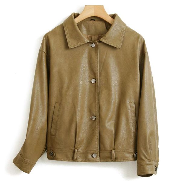 

women's leather & faux spring autumn brand women jackets single breasted pu coats casual loose korean fashion short black top