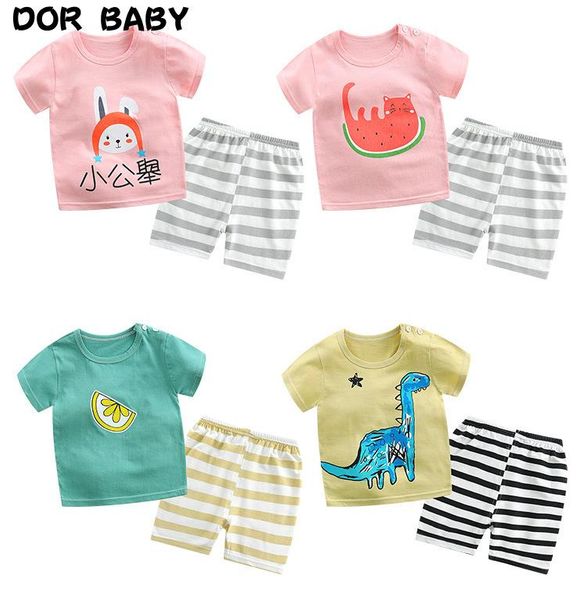 

baby boys girls summer clothing sets chidren short sleeve t-shirt+short pants clothes set kid cotton pajama suits toddler outfit, White