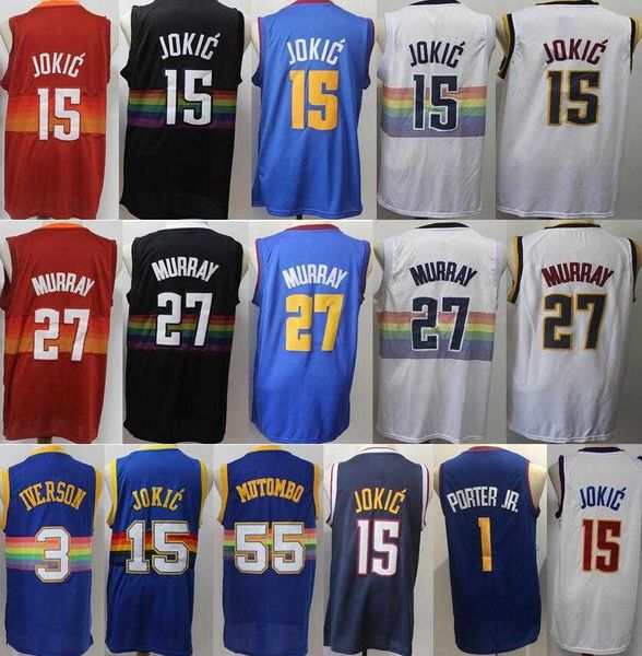 

men nikola jokics 15 jamal murray jersey 27 1 michael porter jr. allen iverson 3 dikembe mutombo 55 basketball earned edition city navy red, Black