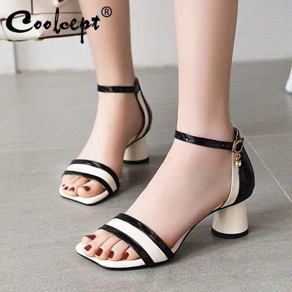 Coolcept 2021 scarpe estive donna sandali con tacco alto spessi copertura in pelle verniciata colore misto calzature femminili taglia 31-46