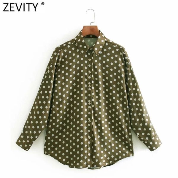 

zevity women vintage polka dot print casual loose smock blouse office ladies long sleeve business shirts chic blusas ls7424 210419, White