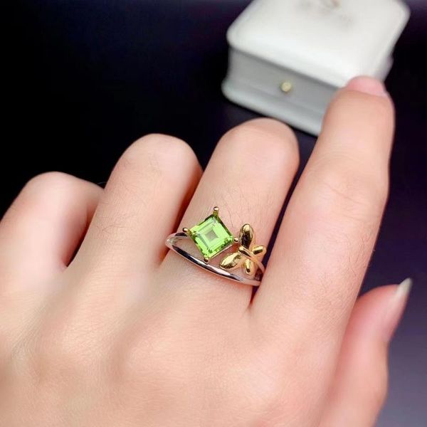 

cluster rings the engagement gift peridot ring 925 sterling silver fine jewelry natural and real fashion woman, Golden;silver