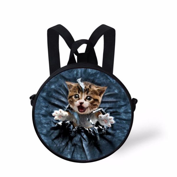 

noisy designs 3d cute cat print casual child school bag round schoolbag for baby mochila escolar mini kids backpack bags