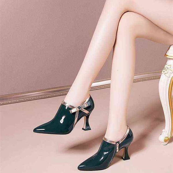 

kukuhigh heels women's 2021 spring thin fashion pointed single sho bow high leather