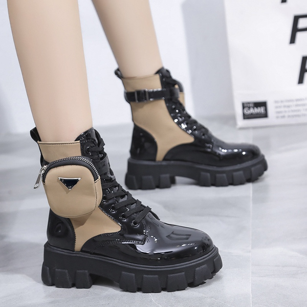 

fashion martin boots pocket leather boots casual plus size 35-43 platform shoes, Black
