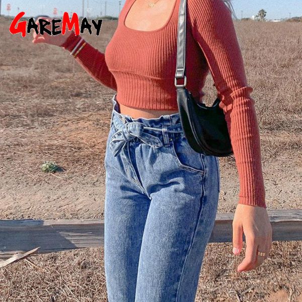 Kadınlar için Yüksek Bel Kot Gevşek Casual Denim Harem Pantolon kadın Kemer Bandaj Sıska Push Up Pantolon Kadın 210428