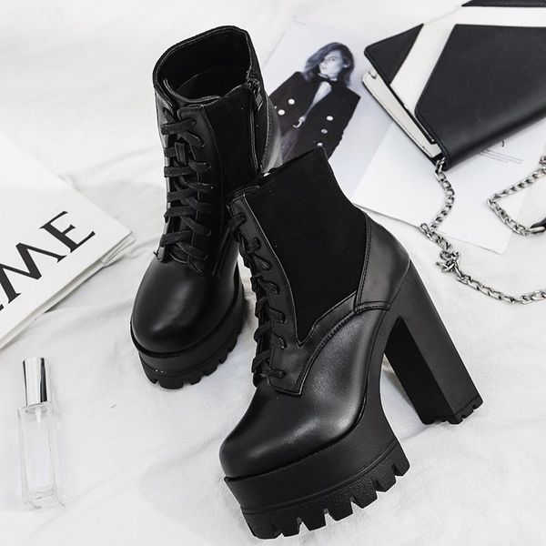 

boots korean autumn and winter fashion high heel thick women's short soled, Black