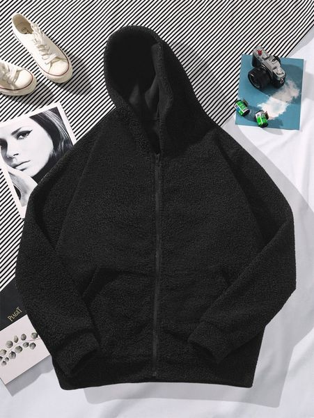 

men zipper hooded teddy jacket r6rs#, Black;brown