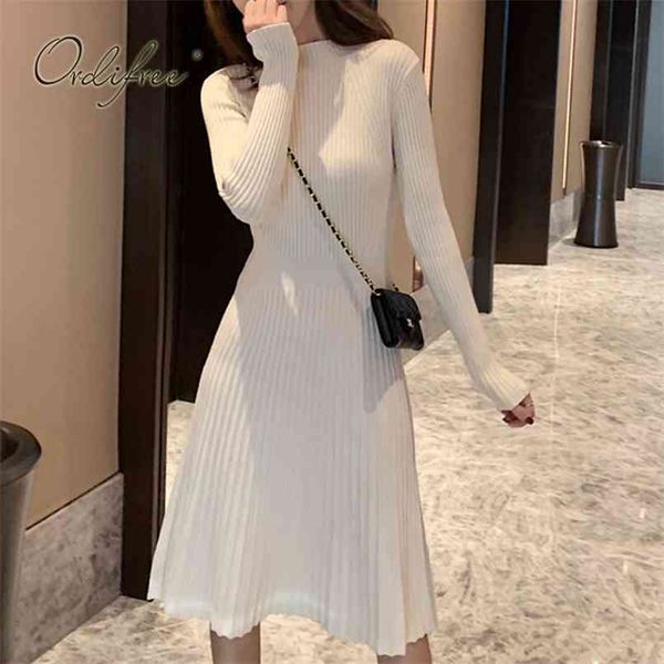 

autumn women knitted dress long sleeve slim sweater 210513, Black;gray