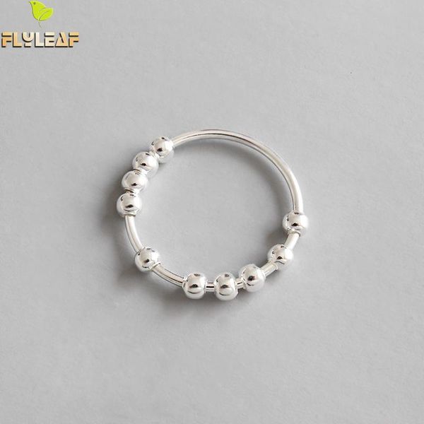 

flyleaf 100% 925 sterling silver beaded open rings for women new trend ins simple style lady fashion jewelry, Golden;silver