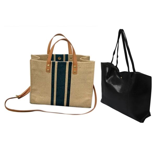 

large pu leather woman handbag, tote bag shoulder bags (black) & shopper jumbo canvas totes beach (navy) evening