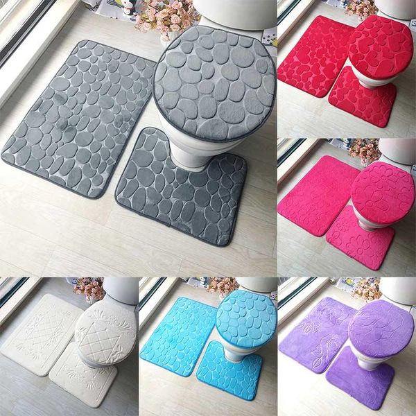 

3pcs/set flannel anti-slip mat carpet for bathroom toliet print heart flower kitchen soft set bath mats