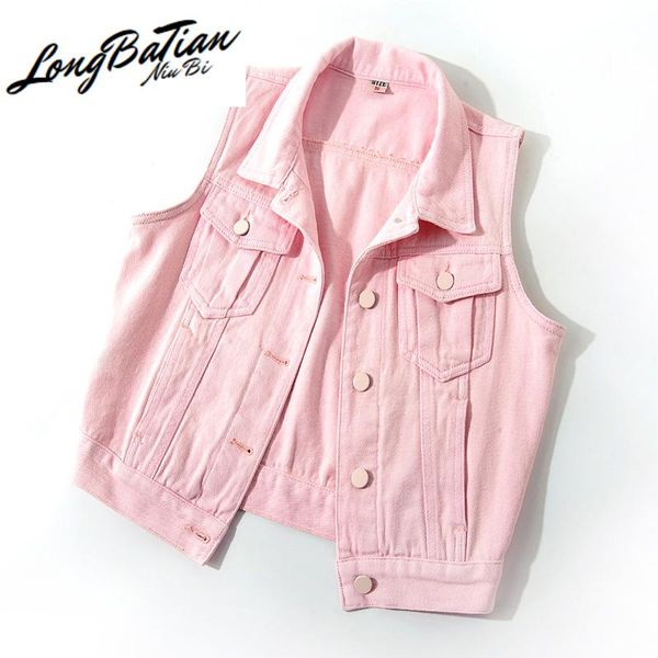 

women's vests 2021 spring denim women korean fashion short sleeveless jacket plus size slim pink waistcoat jeans vest female streetwear, Black;white