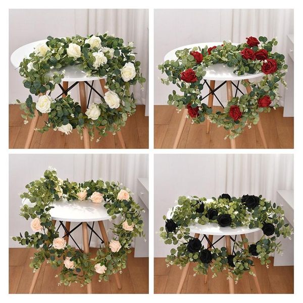 

decorative flowers & wreaths 1.9m eucalyptus rose vine artificial for wedding decoration road lead home live room wall garden decor fake