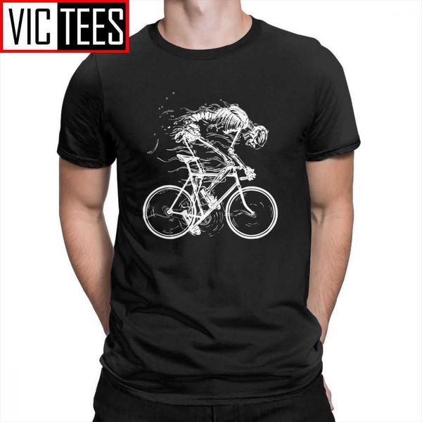 Ездить как адский скелет череп велосипед велосипед футболка 100% хлопковые тройники для мужчин с короткими рукавами футболки старинные удивительные круглые шеи 210629