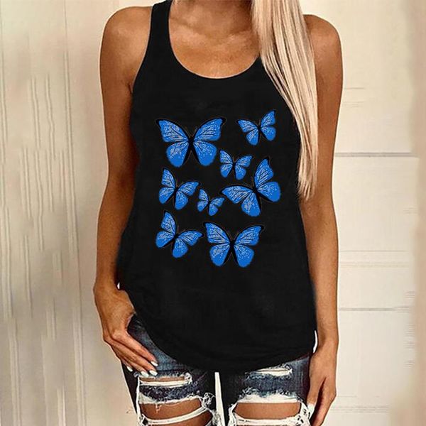

women's t-shirt 25# butterfly t-shirts print loose round neck colorful spaghetti strap casual fashion femme, White