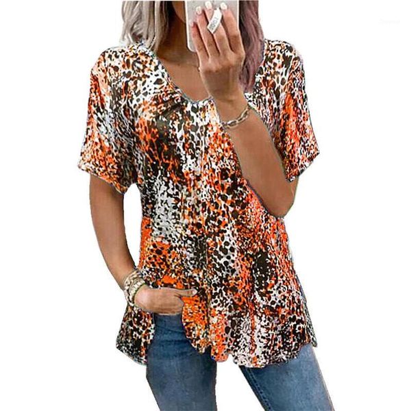 

women's t-shirt plus size woman's t shirt leopard print short sleeves ladies summer casual loose v-neck basic women oversized, White