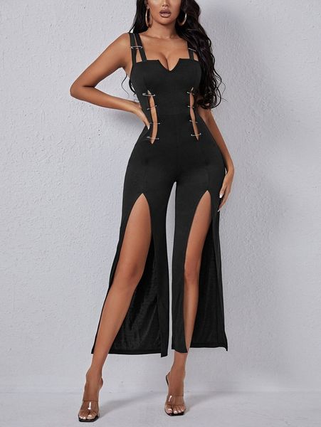 

sxy pin detail zip back split thigh jumpsuit f8f7#, White