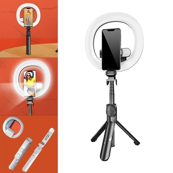 

selfie stick bluetooth tripod with 7.3 inch dimmable double ring fill light phone for makeup live video pograph monopods