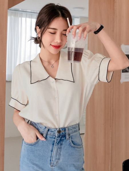 

dazy stitching puff sleeve blouse e88h#, White
