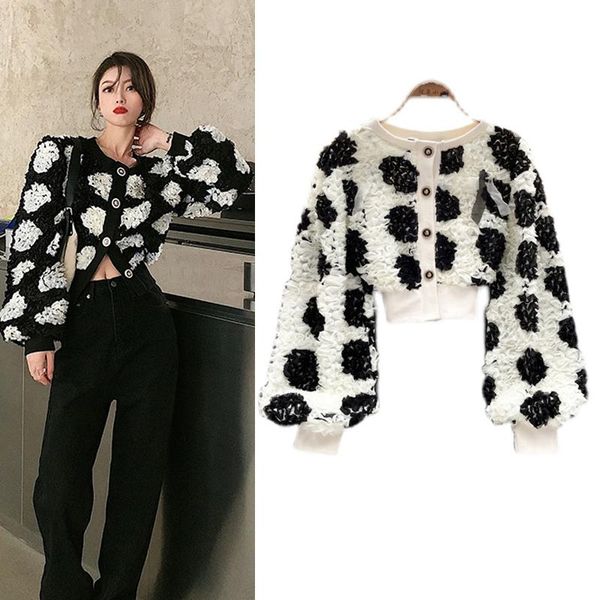 

women's jackets korean fashion autumn 3d floral long sleeve short coat o-neck single breasted sweet cute jacket ladies outerwea, Black;brown