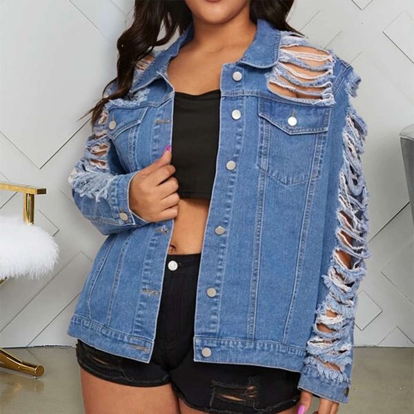 

denim coat loose large dark hole tassel denim female, Black;brown