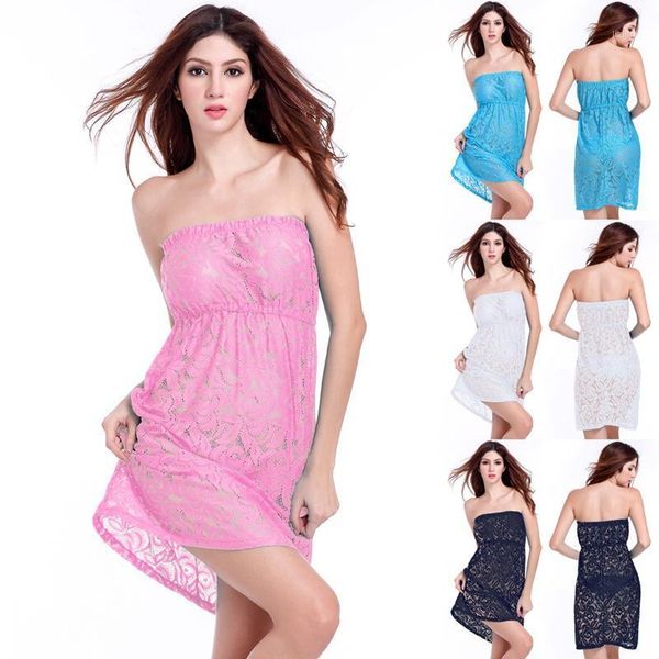 

most tunic beachwear wild female beach pareo strapless tube dress lace cover ups women's swimwear, White;black
