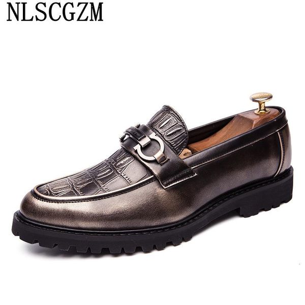 

dress shoes leather men formal coiffeur crocodile for man office 2021 loafers mens sapato masculino chaussure homme, Black