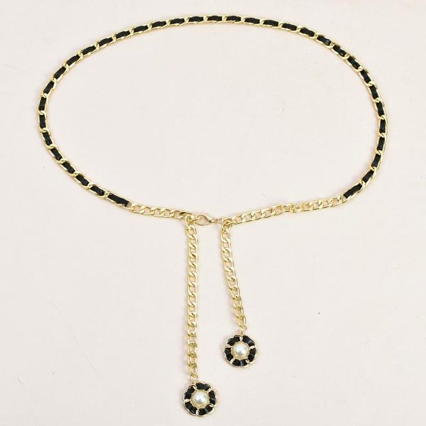 

belts pearl waist chain women's accessories with suit coat decorative skirt dress simple knitting thin belt, Black;brown