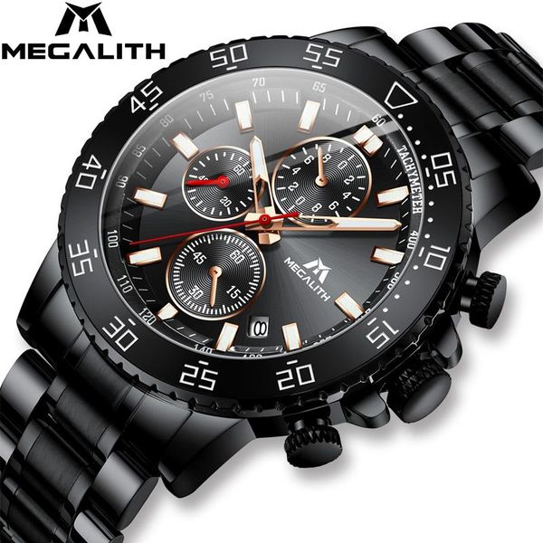 

wristwatches megalith brand waterproof sport watch man stainless steel men watches date quartz wrist clock for relogio masculino 8087, Slivery;brown