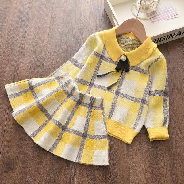 

clothing sets melario plaid baby girls clothes set embroidery autumn winter casual kids sweater outfit knit suit, White